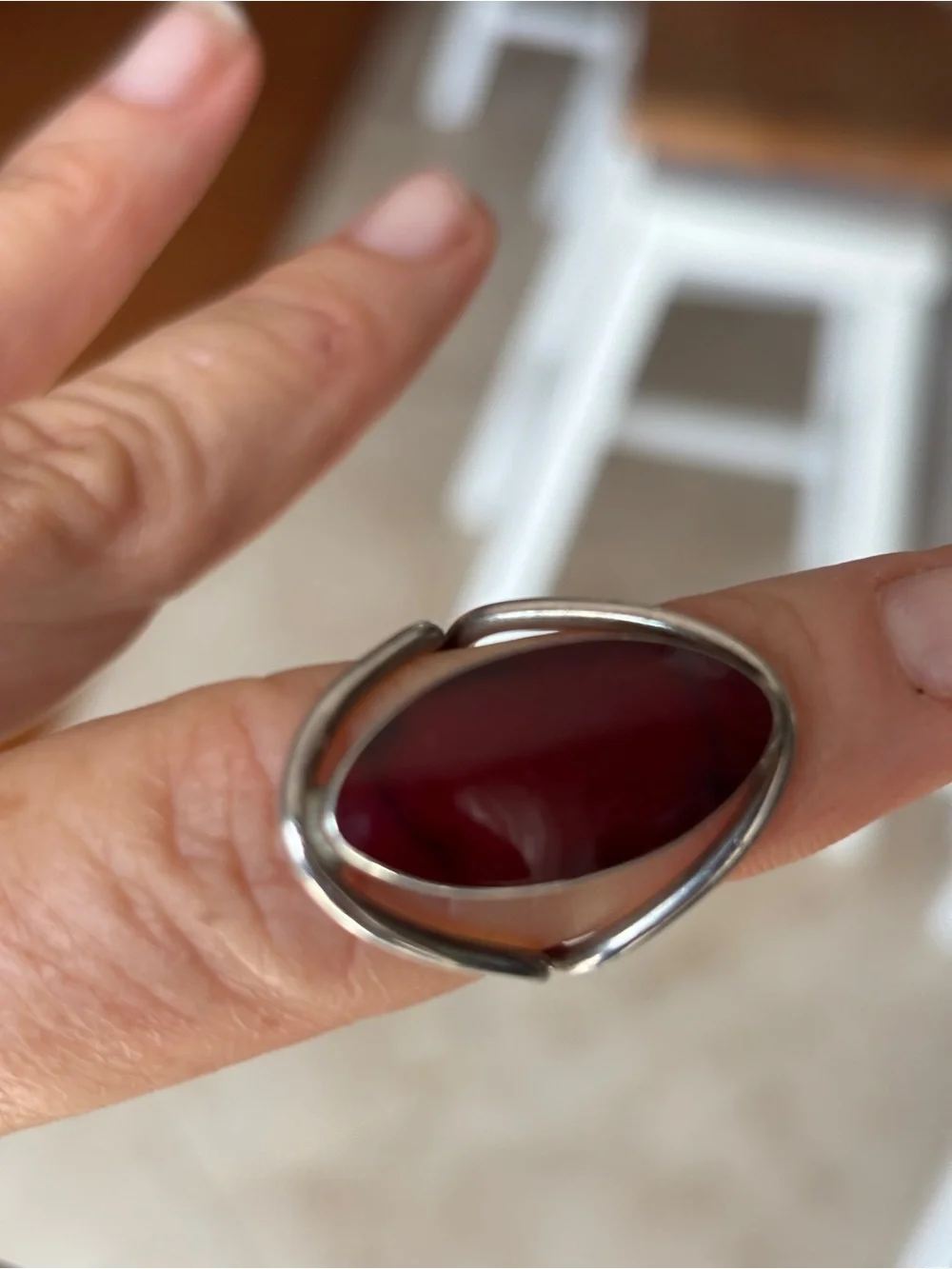 Sterling Silver Red agate Cabochon minimalist Ring sz 7